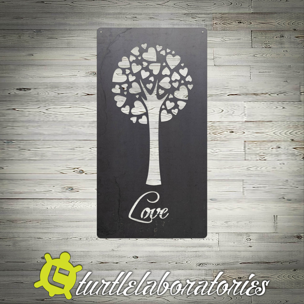 Tree of Love with Hearts Metal Sign Home Decor