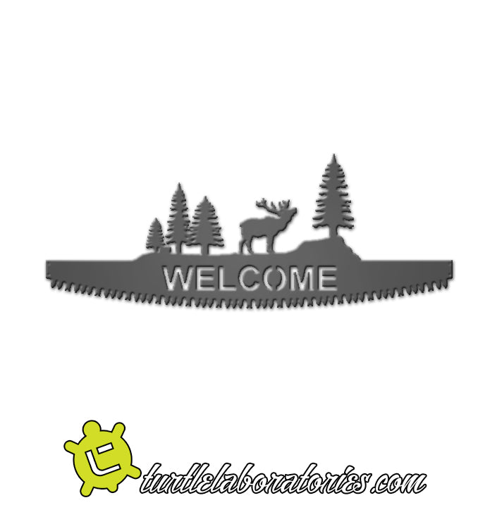 Elk Welcome Saw Sign Metal Wall Art Home Decor Mountain Cabin